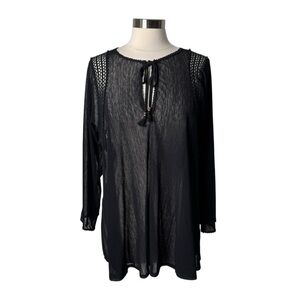 Robin Piccone Black Mesh Sheer Long‎ Sleeve Swim Cover Up Womens Size Medium
